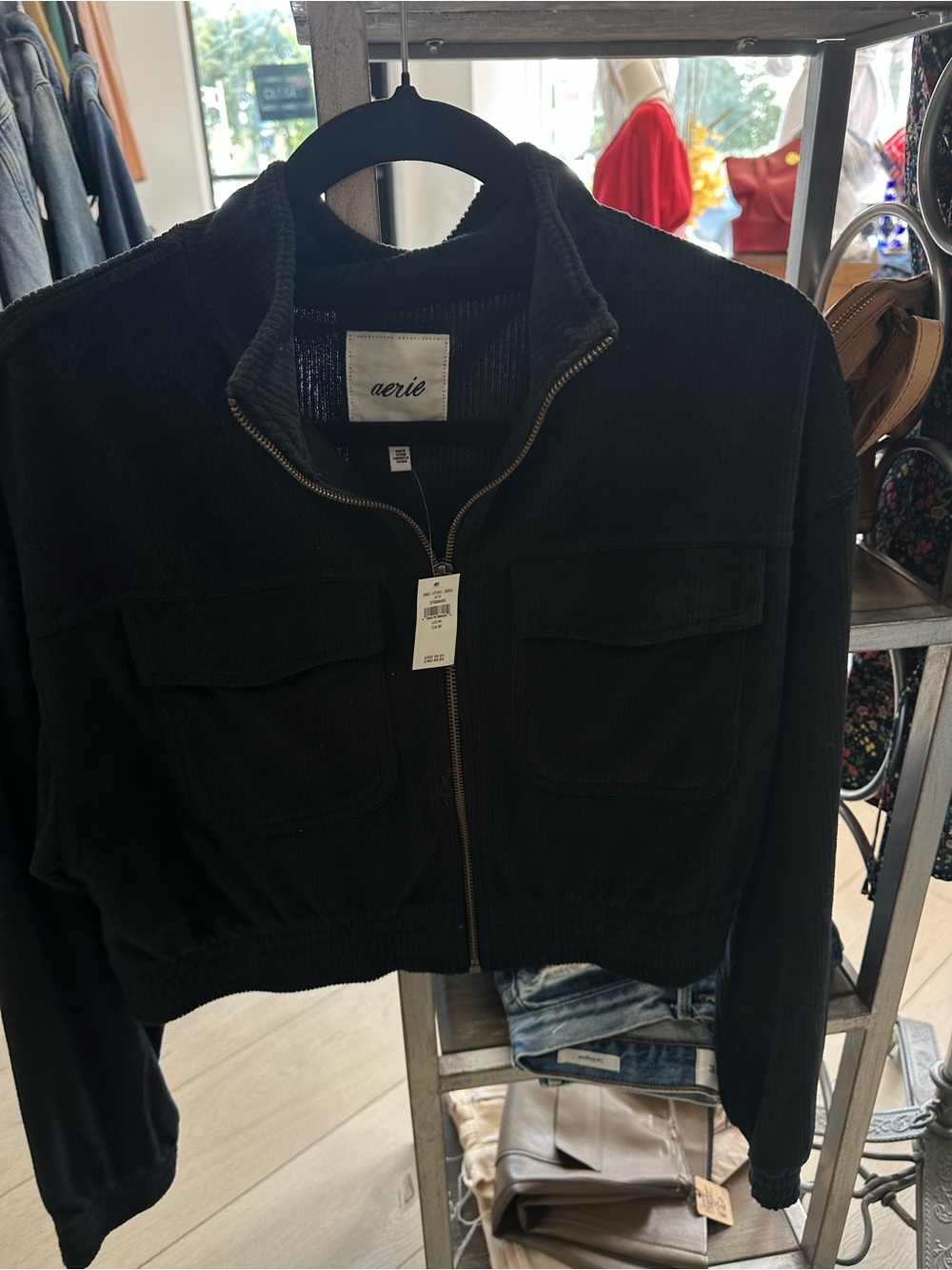 aerie Black Cropped Corduroy Utility Jacket - Picture 6 of 6